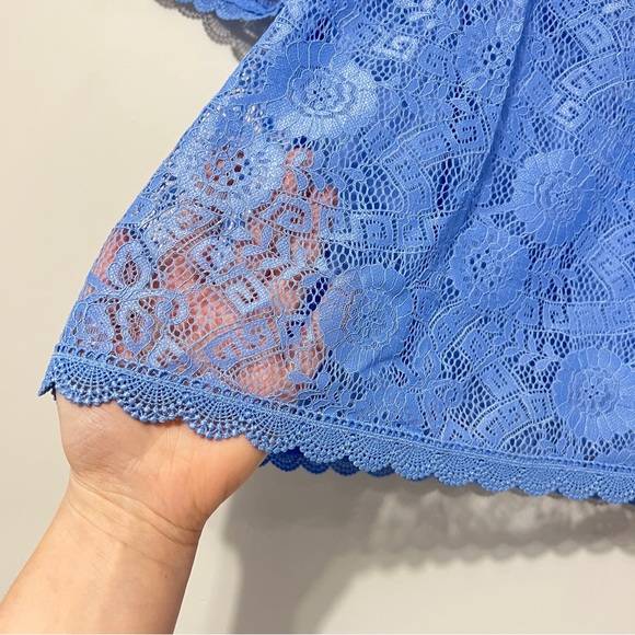 Pieces Short Sleeve Lace Top Women's Extra Small Periwinkle Quiet Luxury NWT - Picture 6 of 10